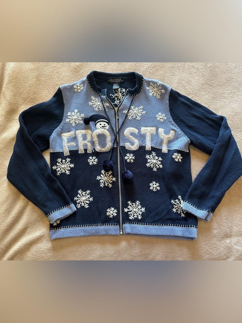 Navy & Light Blue 'Frosty' Snowflake Zip-Up Sweater
